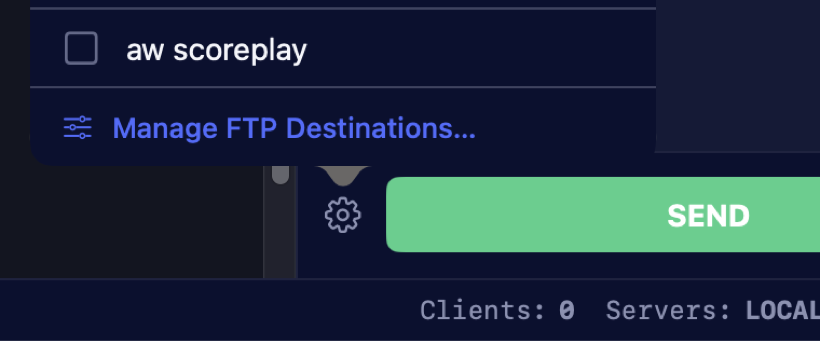 Send destination picker showing a checklist of destinations and a Manage link